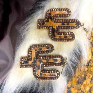 Leopard print cactus earrings